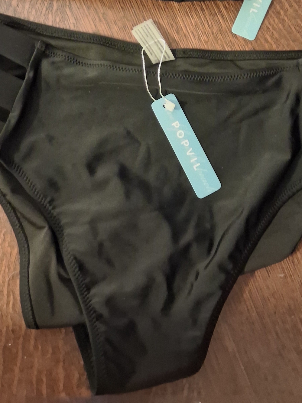High-Waist Black Bikini Bottom with Side Strap Details - Picture 3 of 6
